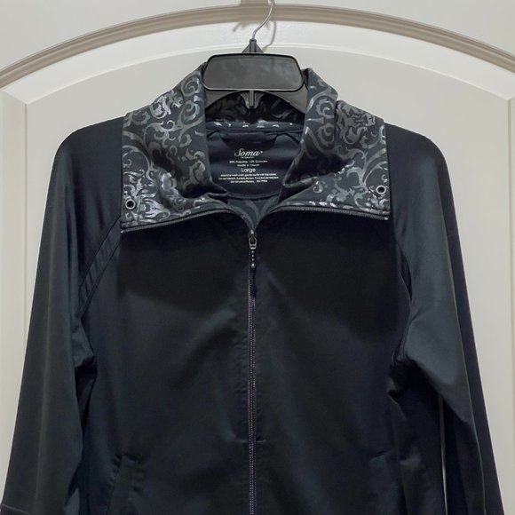 New Soma Jacket Large Black 3/4 Sleeve Stretch Knit Zip Top - Picture 2 of 5